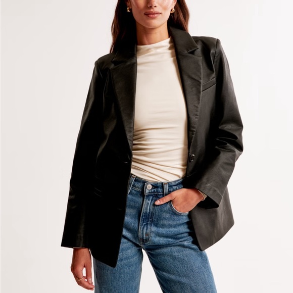 NWT A&F Vegan Leather Blazer in Chocolate Brown, NEW WITH TAGS! - Picture 8 of 9